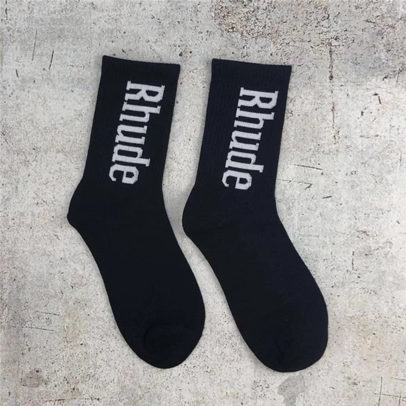 Rhude Socks Men's and Women's Casual Black and White Simplicity