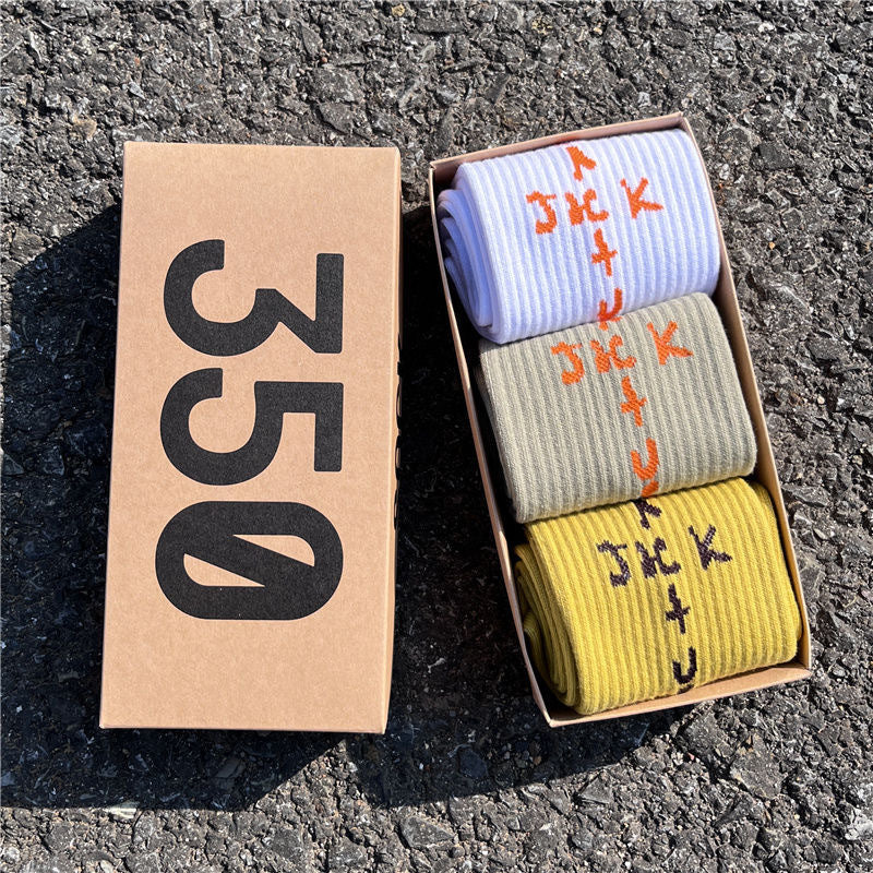 Men's socks - european and american streetwear brand boxed aj athletic socks - m crew socks - graffiti barbed wire trendy socks - travis scott collaboration