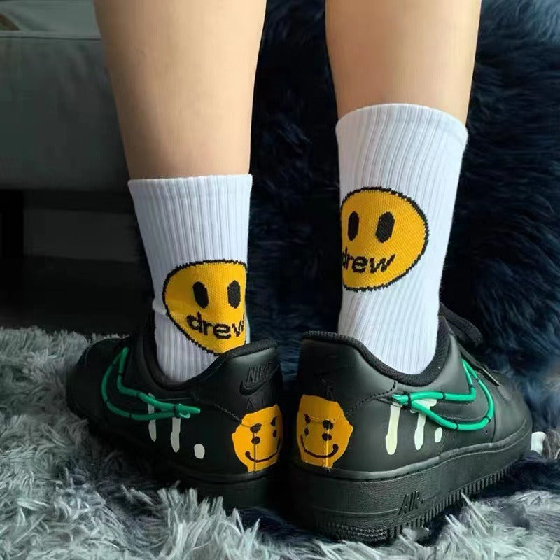 Men socks smiley face medium tube