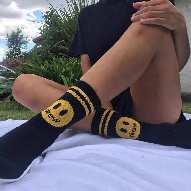 Men socks smiley face medium tube