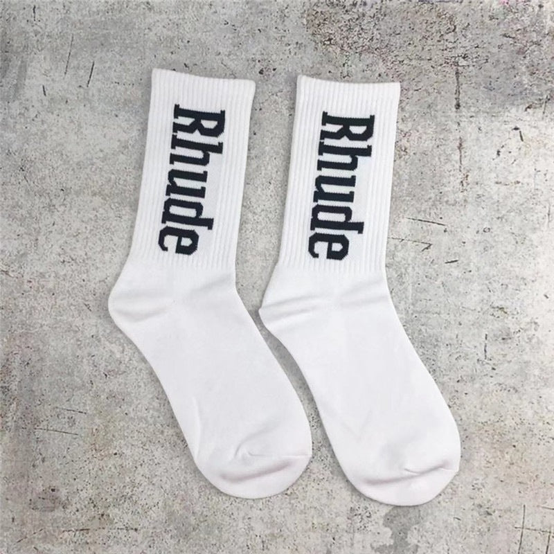 Rhude Socks Men's and Women's Casual Black and White Simplicity