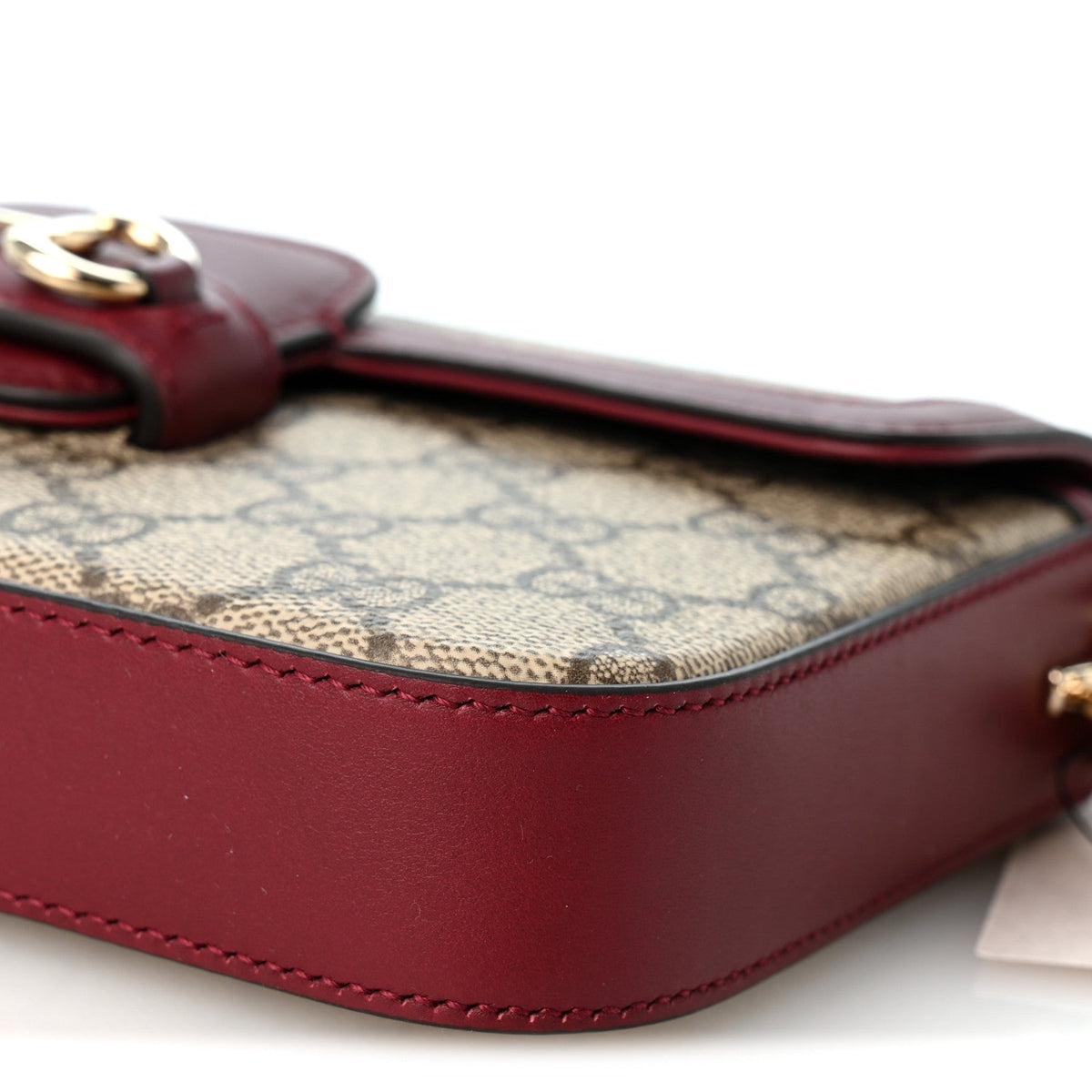 GG Supreme Monogram Azalea Calfskin Horsebit 1955 Mini Bag Beige Ebony Rosso Ancora