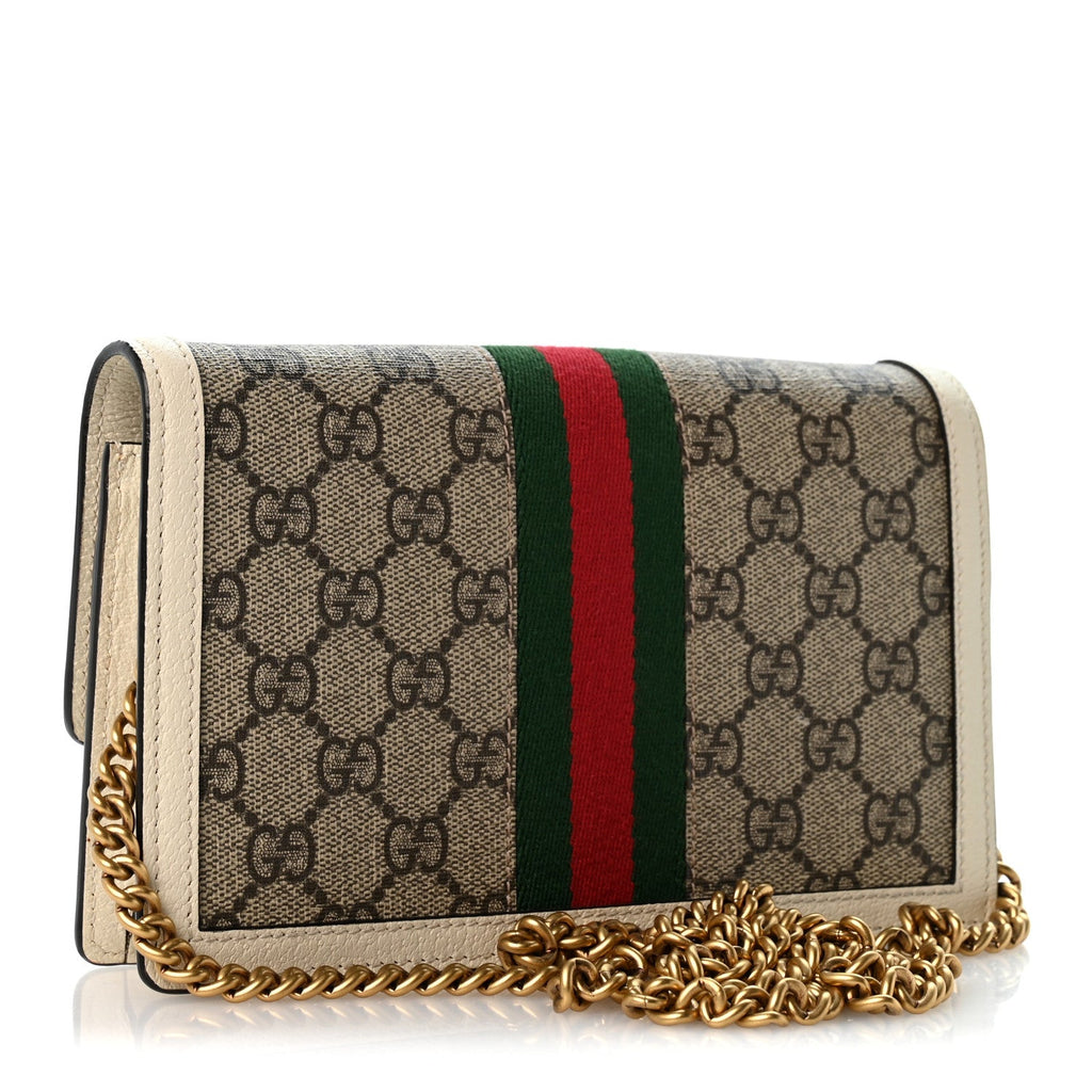 GG Supreme Monogram Web Queen Margaret Chain Wallet White