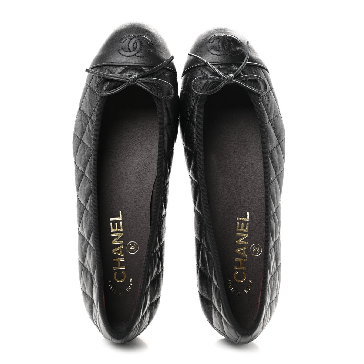 Aged Calfskin Quilted CC Cap Toe Ballerina Flats 38.5 Black