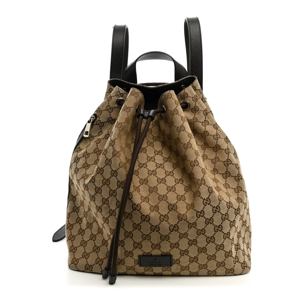 Monogram Dollar Calfskin O Drawstring Backpack Beige Ebony Testa di Moro Dark Chocolate