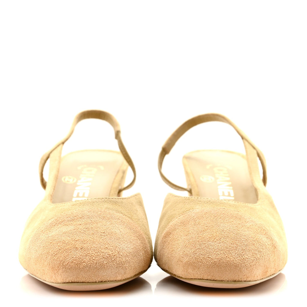 Suede Cap Toe CC Slingback Pumps 38.5 Light Beige
