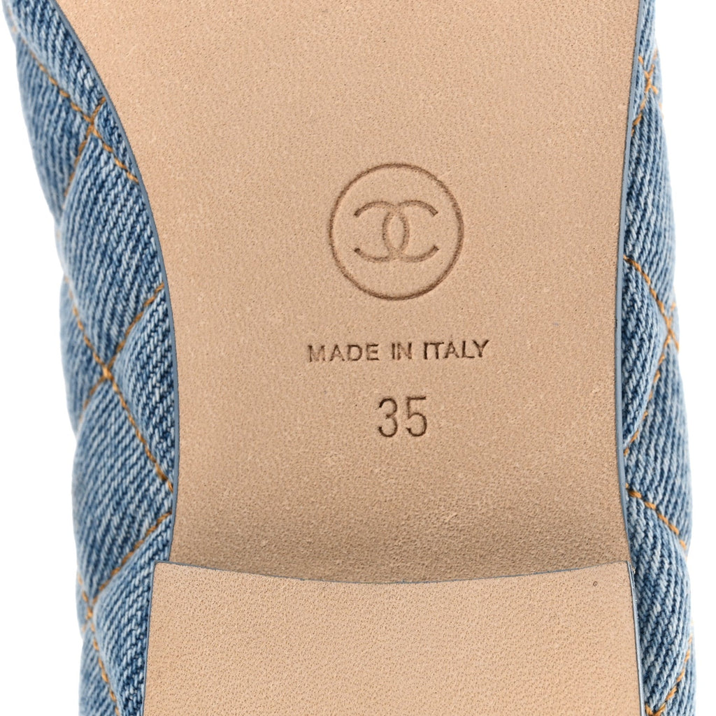 Denim Quilted CC Cap Toe Ballerina Flats 35 Light Blue