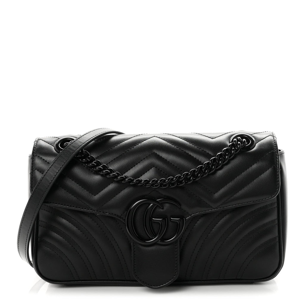 Calfskin Matelasse Monochrome Small GG Marmont Shoulder Bag Black