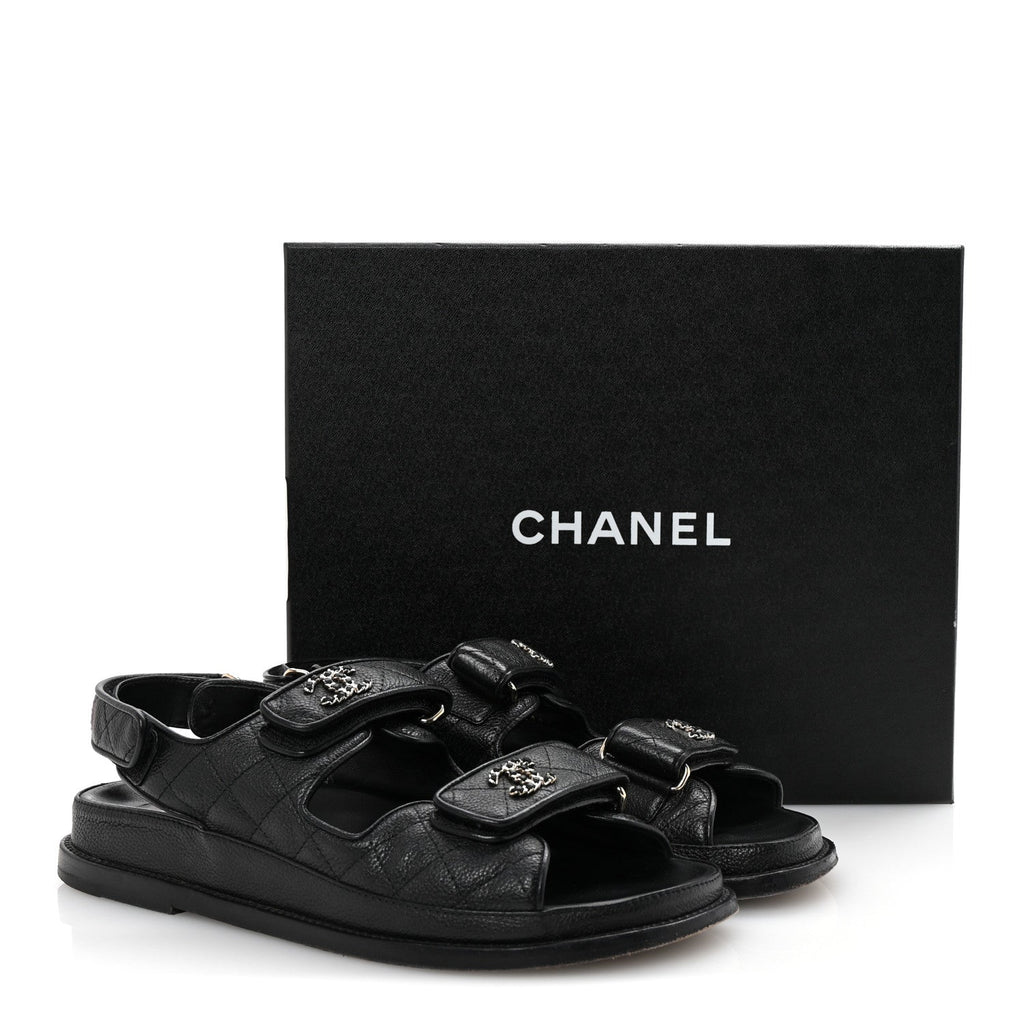 Grained Calfskin Velcro Dad Sandals 38 Black
