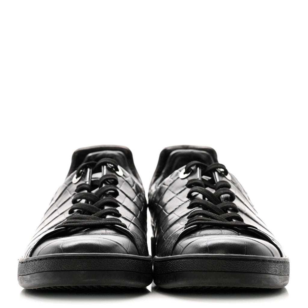 Calfskin Crocodile Embossed Frontrow Mens Sneakers 8 Black