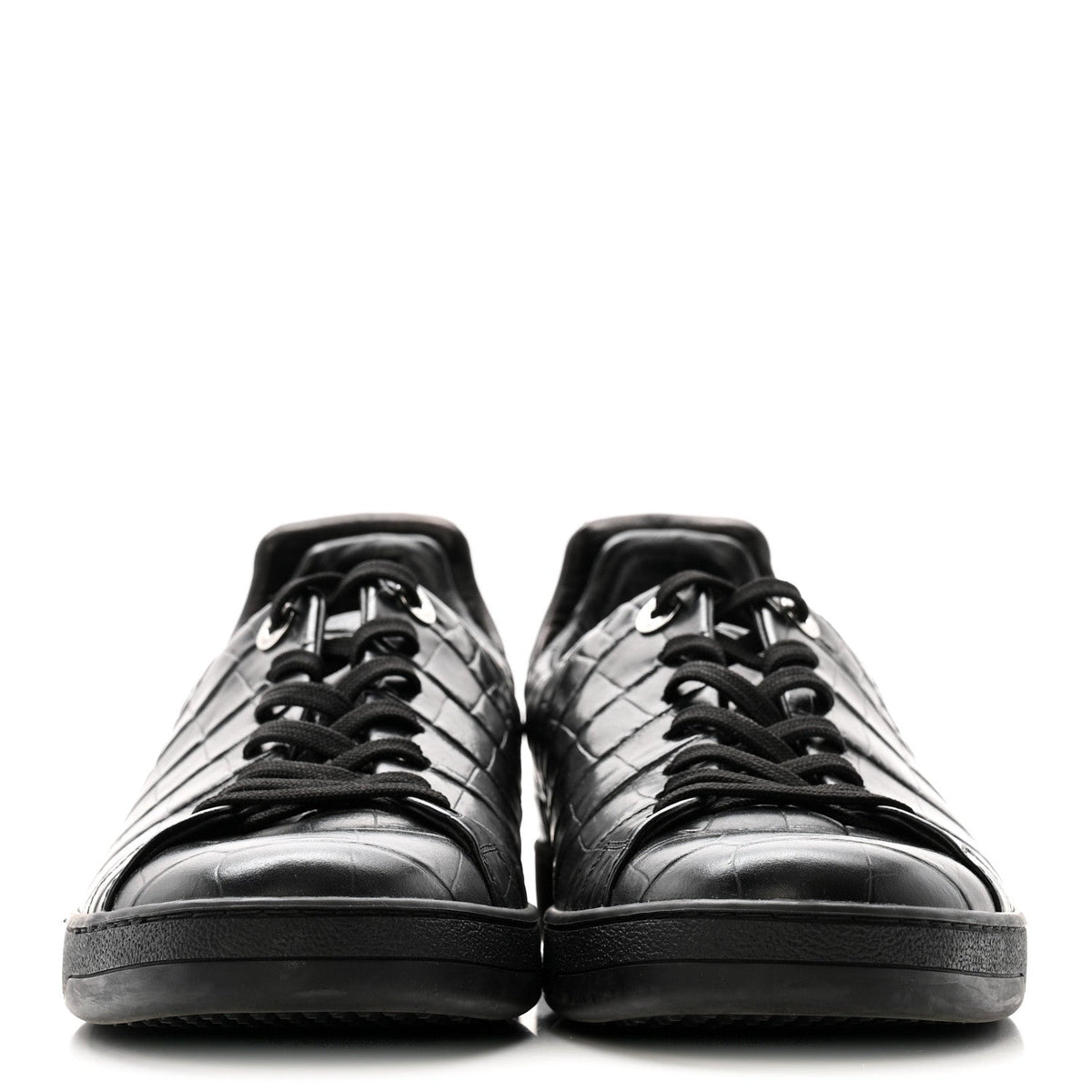 Calfskin Crocodile Embossed Frontrow Mens Sneakers 8 Black