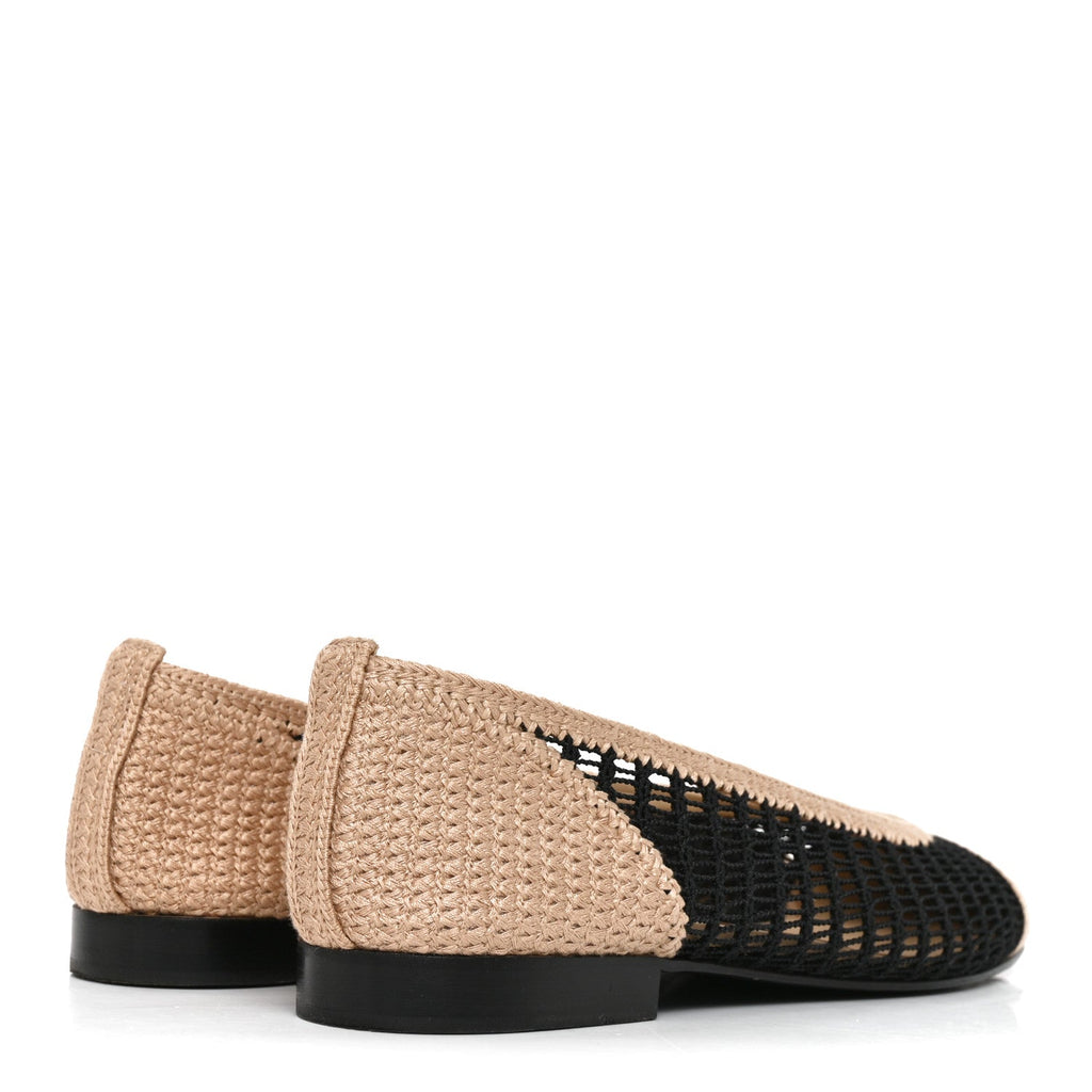 Raffia Cap Toe Ballerina Flats 39 Black Beige
