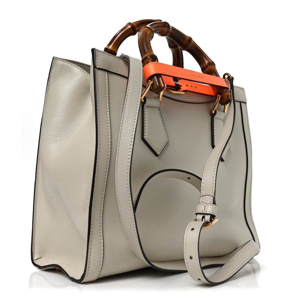 Wonka Grain Calfskin Small Diana Tote Bag Mystic White Orange Fluo