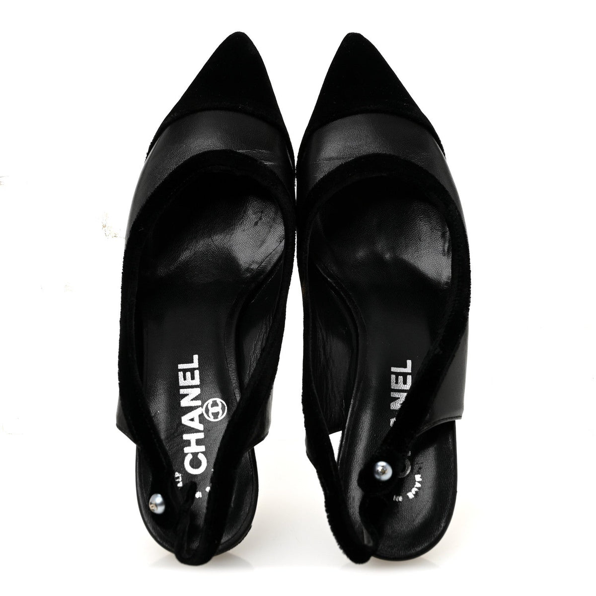 Velvet Lambskin Pearl CC Slingback Pumps 36 Black