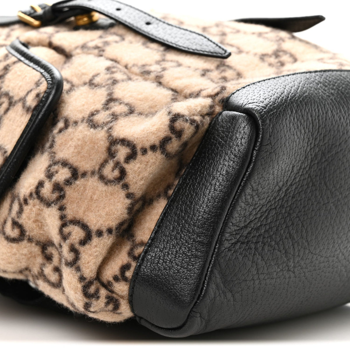 Covered Wool GG Monogram Small Double Buckle Backpack Beige Ebony Black
