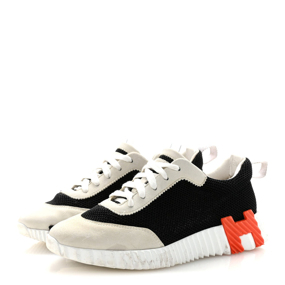Air Mesh Suede Goatskin Bouncing Sneakers 35 Black Orange