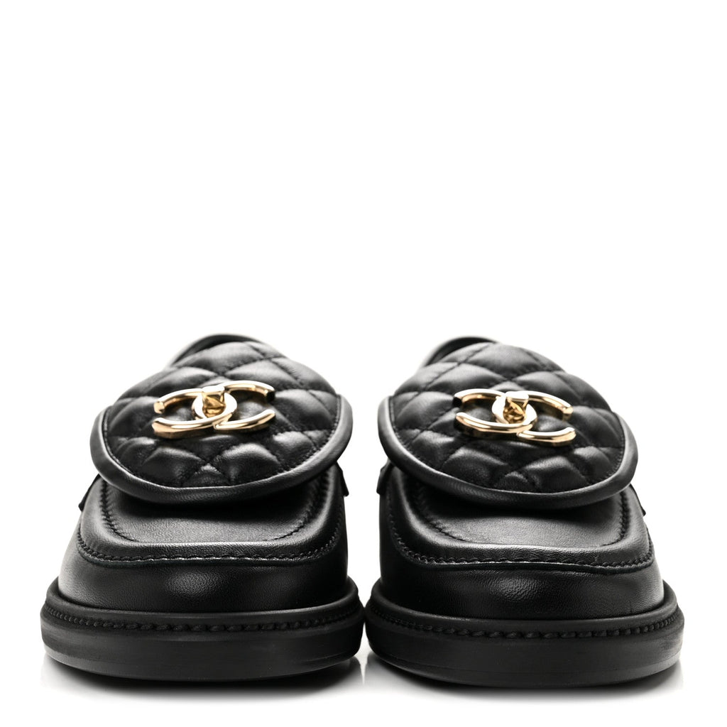 Lambskin Quilted CC Turnlock Loafers 36 Black