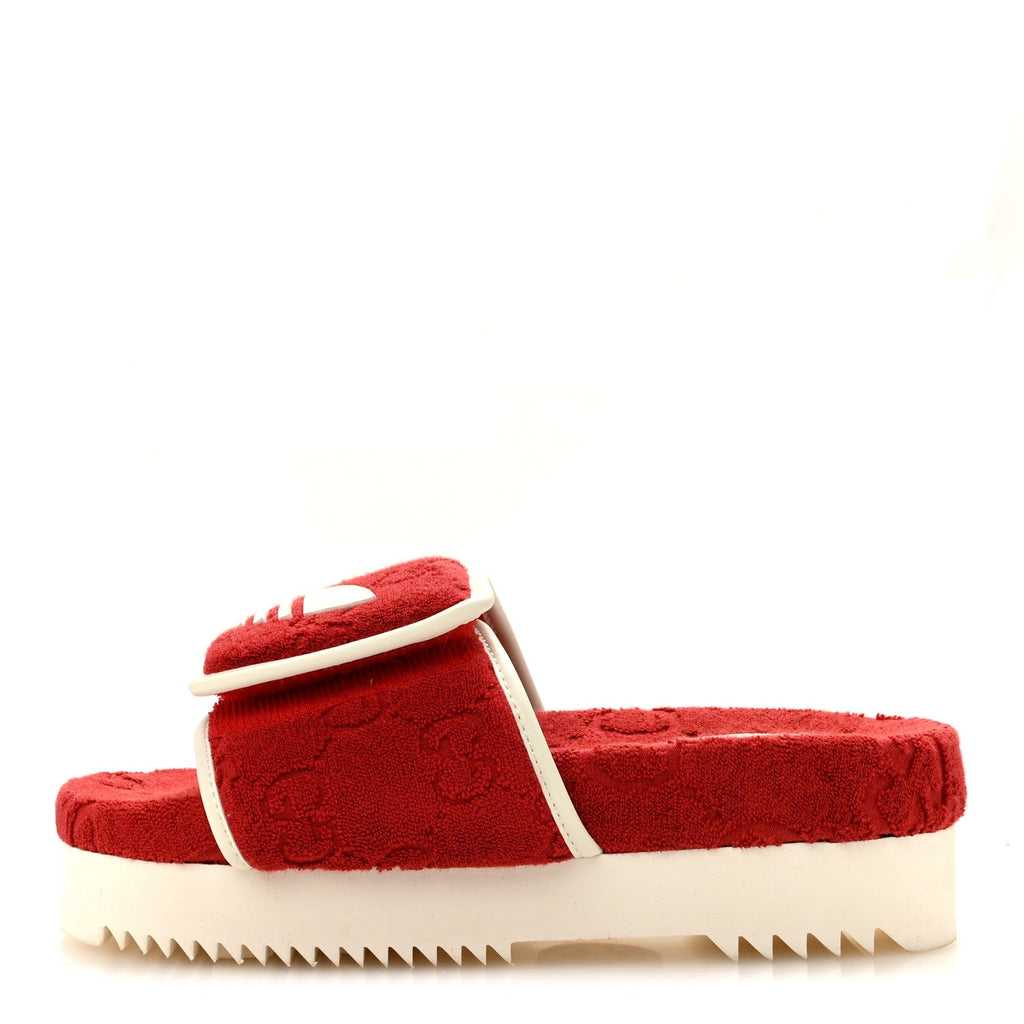 X ADIDAS Terry Cloth GG Monogram Womens Platform Sandals 36 Maple Red Off White