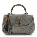 Calfskin Large New Bamboo Top Handle Bag Light Grey