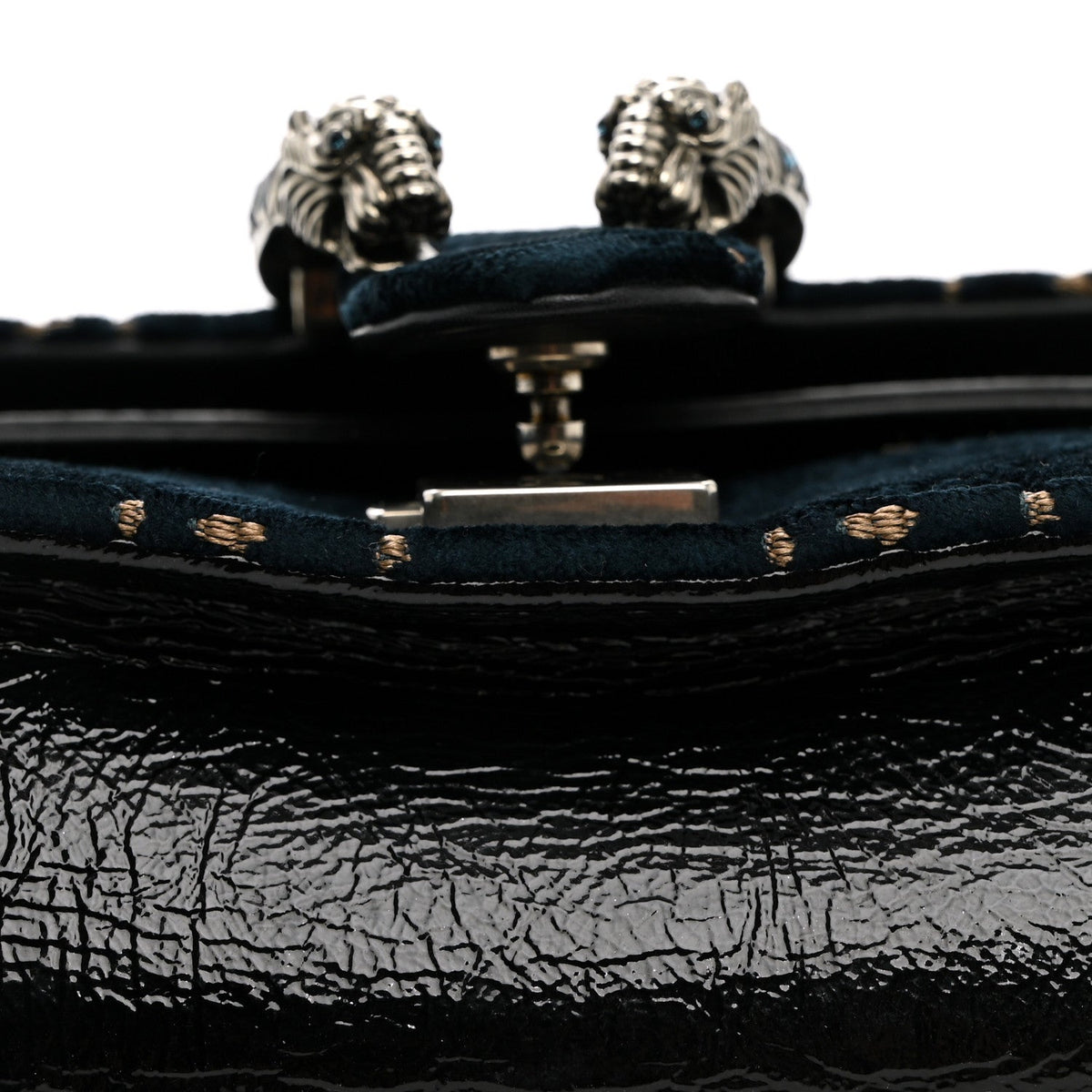 Velvet Skipper Crystal GG Monogram Small Dionysus Shoulder Bag Blue Beige Black