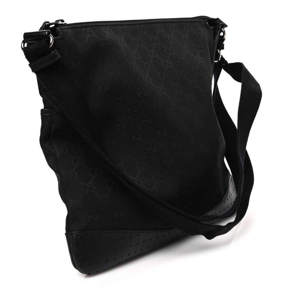 Monogram Calfskin Perforated Medium Flat Messenger Bag Black