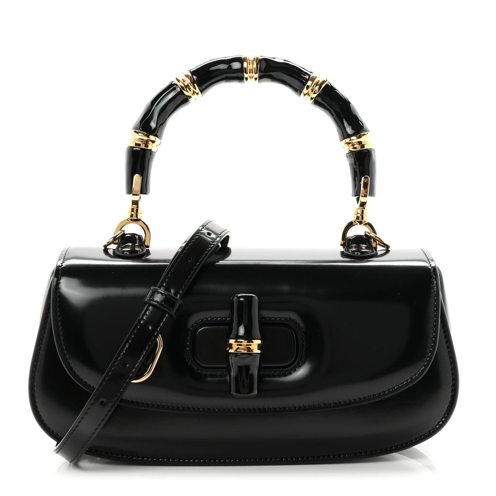 Shiny Polished Calfskin Medium Bamboo Diva Black