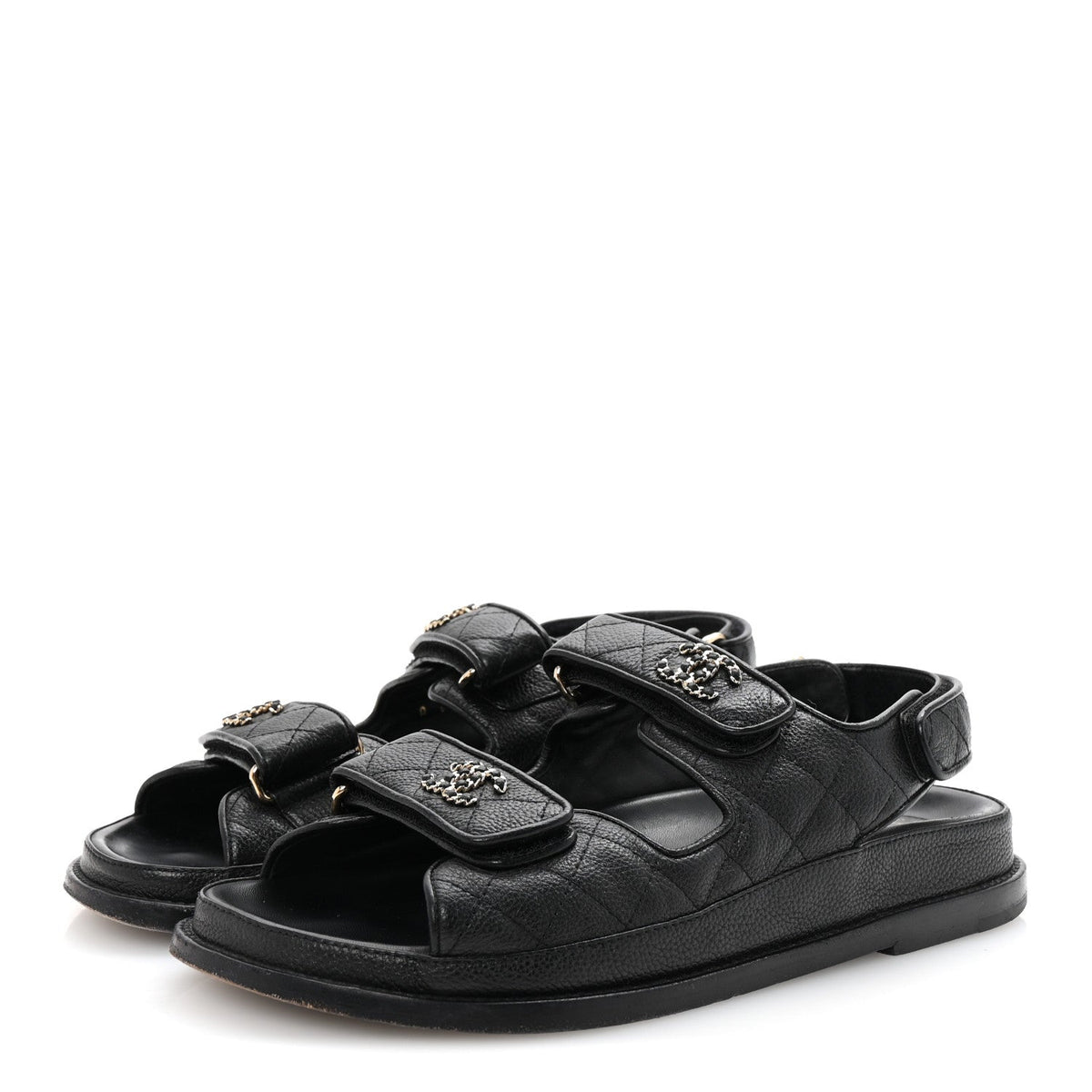 Grained Calfskin Velcro Dad Sandals 38 Black