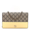 Dollar Calfskin GG Supreme Monogram Mini GG Marmont Chain Wallet Beige Light Yellow