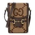 Monogram Jumbo GG Textured Dollar Calfskin Mini Horsebit 1955 Crossbody Bag Camel Ebony New Acero