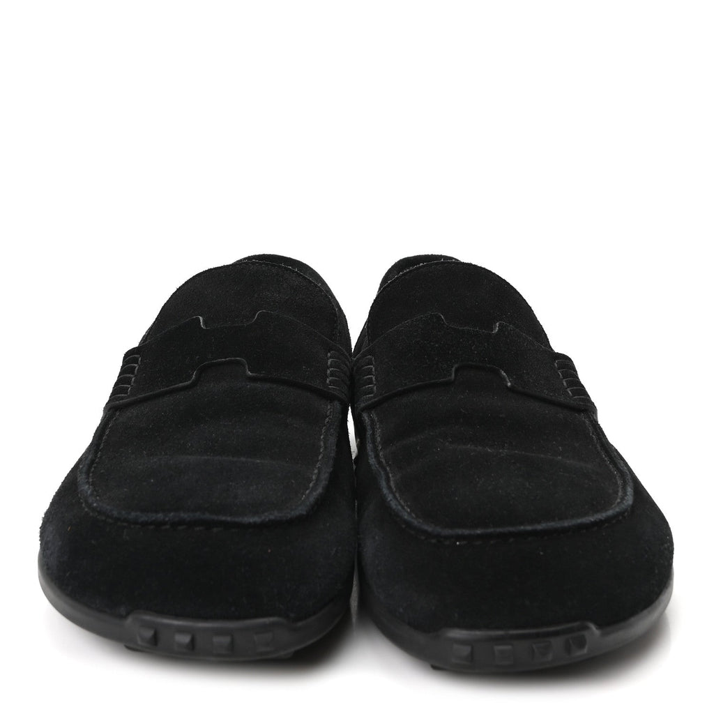 Suede Calfskin Womens Lazy Loafers 38.5 Black