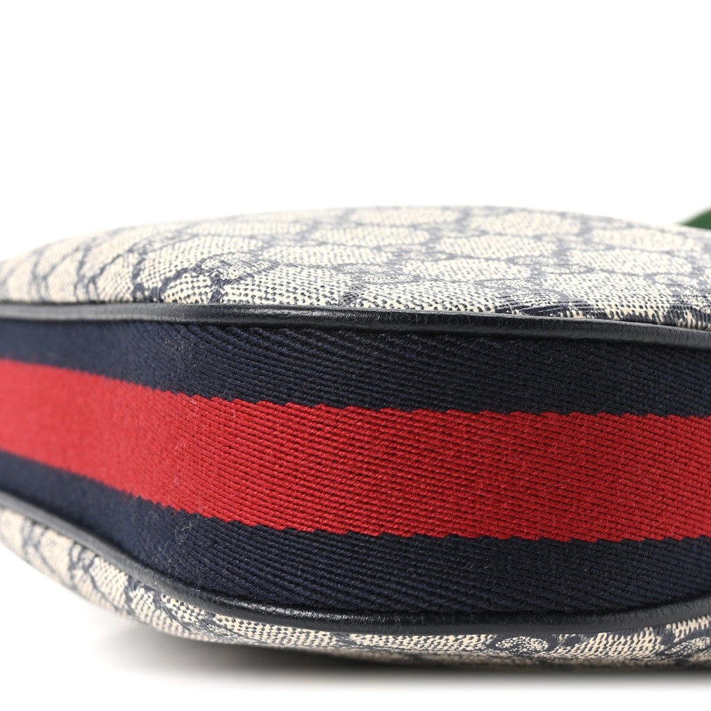 GG Supreme Monogram Textured Calfskin Web Small Attache Shoulder Bag Beige Blue