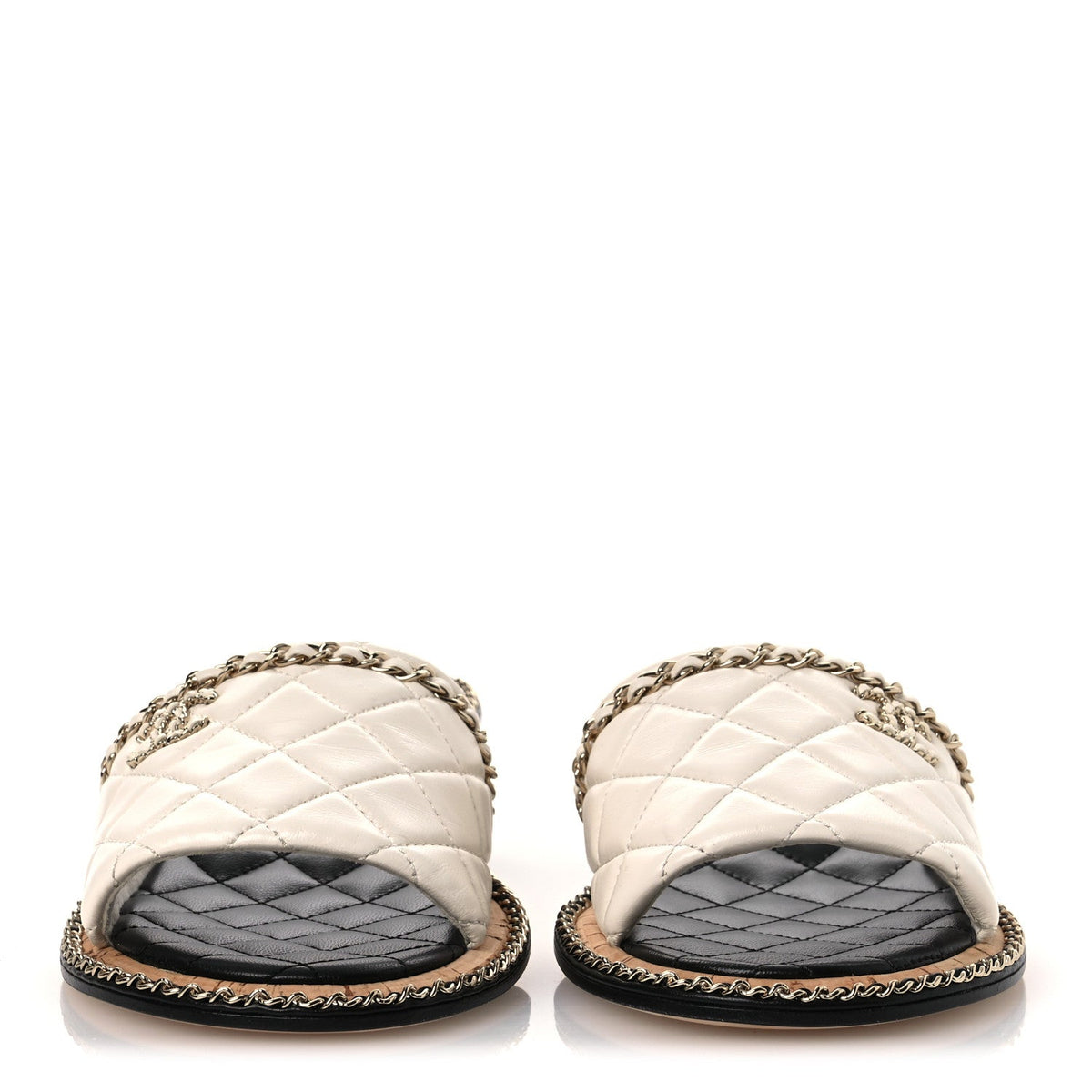 Lambskin Quilted Chain CC Sandals 39 White