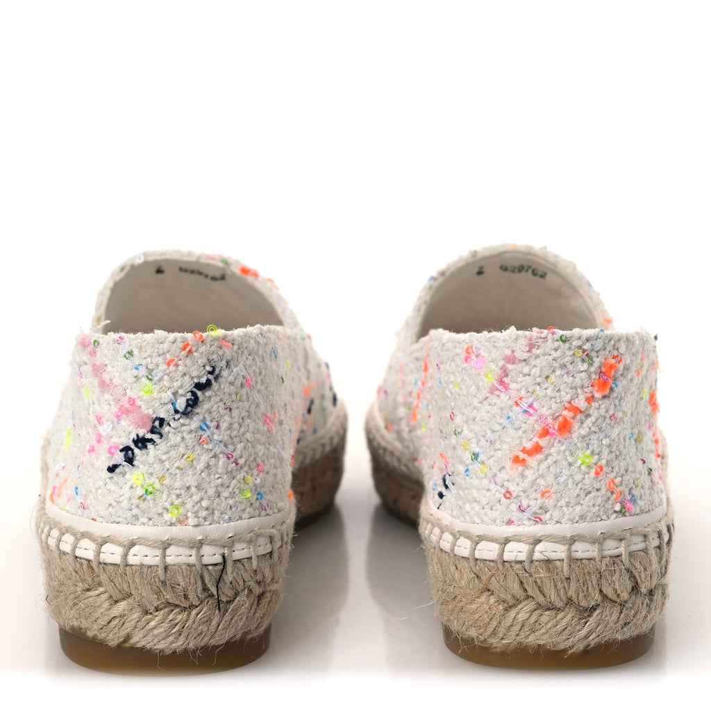 Glittered Tweed Lambskin CC Espadrilles 36  White Multicolor