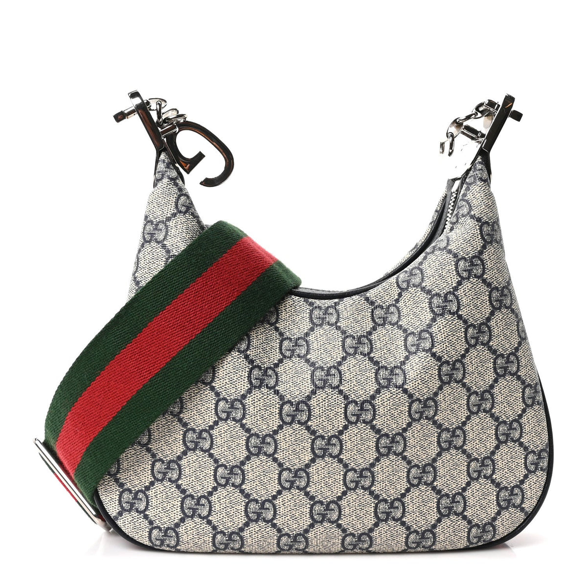 GG Supreme Monogram Textured Calfskin Web Small Attache Shoulder Bag Beige Blue
