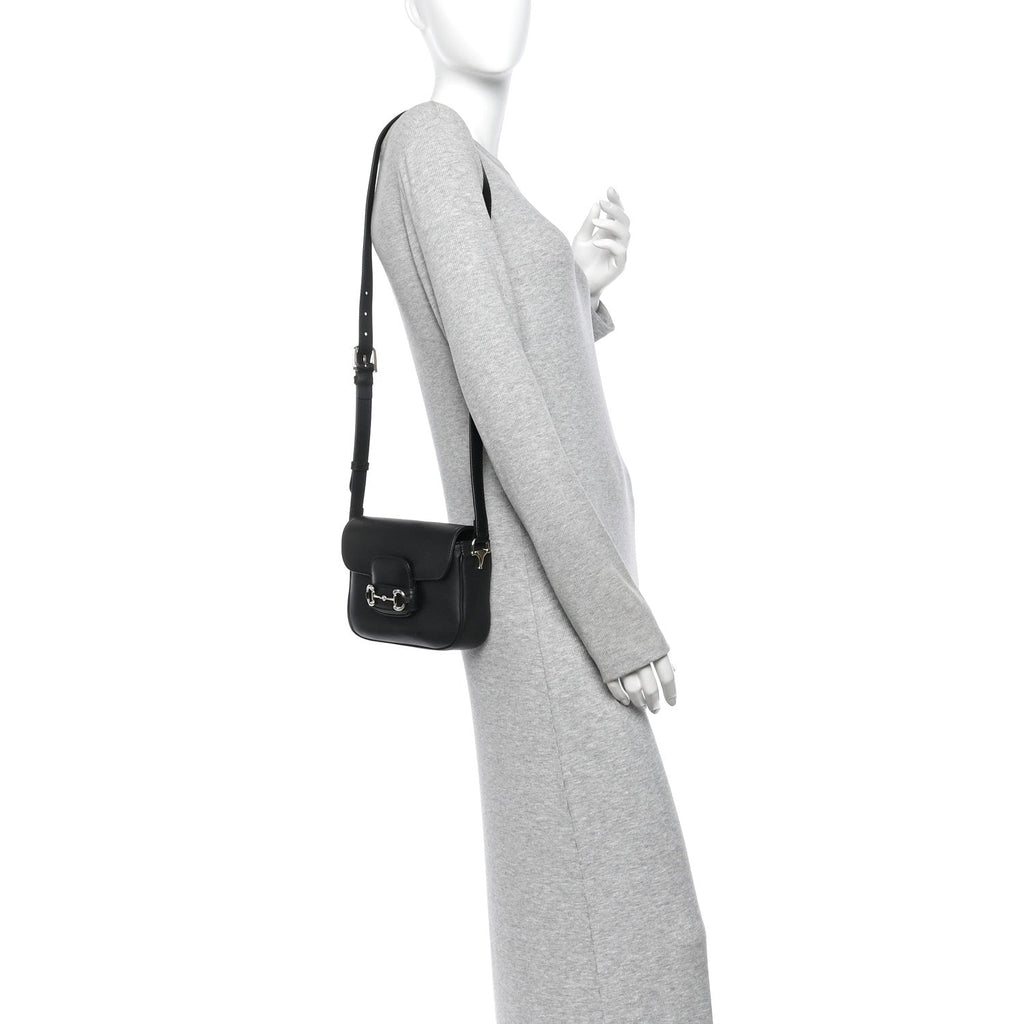 Arabella Calfskin Horsebit 1955 Soft Small Shoulder Bag Black