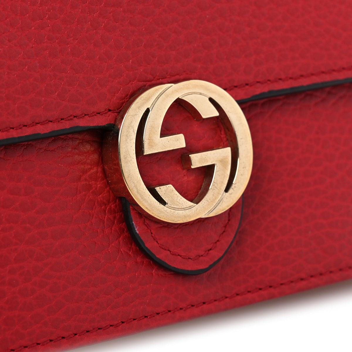 Dollar Calfskin Interlocking G Chain Wallet Red
