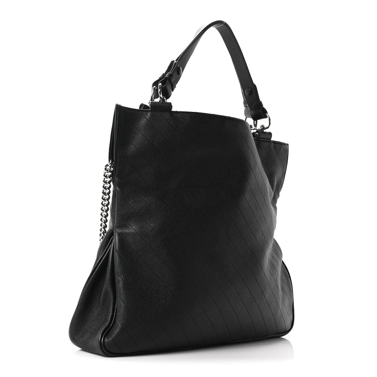 Sakai Be Green Calfskin Diagonal Stitched Medium Blondie Tote Black