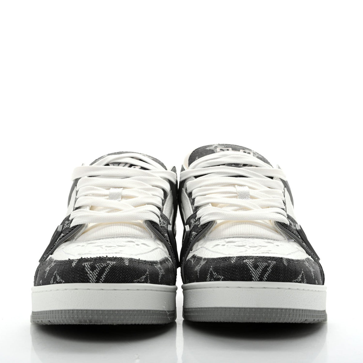 Calfskin Embossed Monogram Denim Mens LV Trainer Sneakers 11 Grey