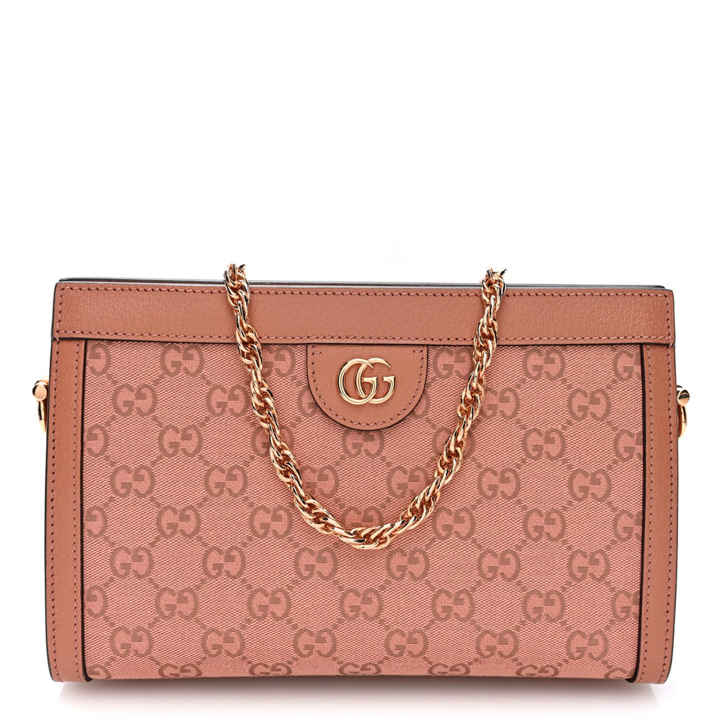 Monogram Textured Dollar Calfskin Small Ophidia Chain Shoulder Bag Cloche Rose Pink