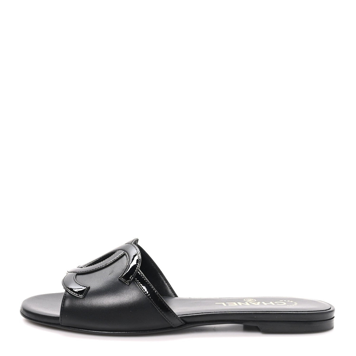 Lambskin CC Cutout Sandal Mules 37.5 Beige Black