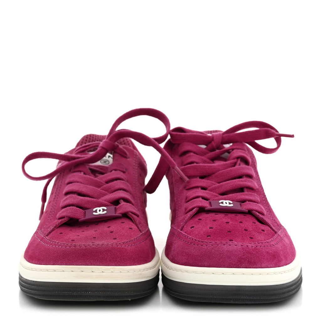 Suede Calfskin Logo Sneakers 37 Dark Pink