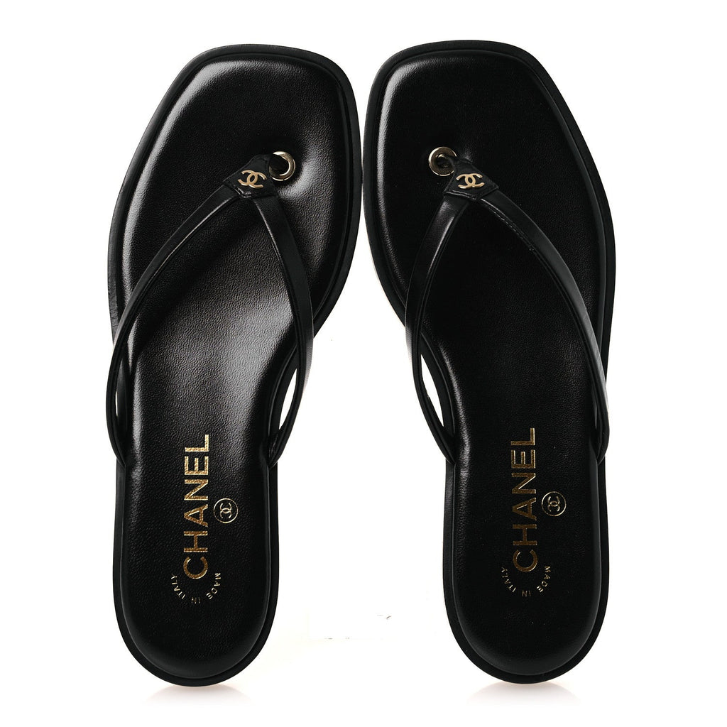 Goatskin CC Times Square Thong Sandals 38 Black