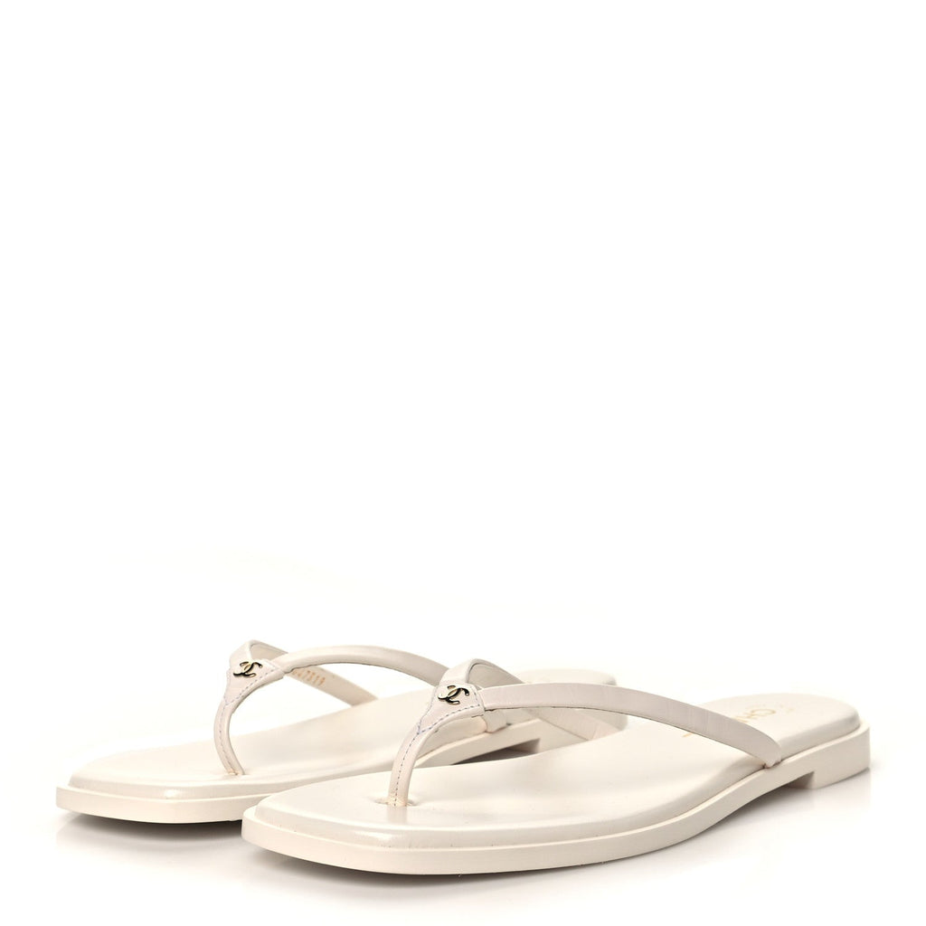 Goatskin CC Times Square Thong Sandals 42 White