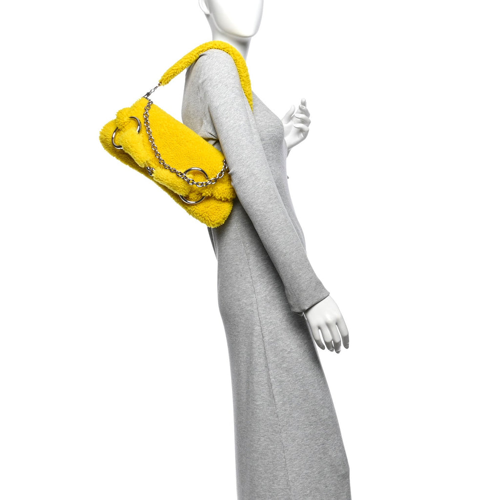 Merino Wool Medium Maxi Horsebit Chain Shoulder Bag Yellow