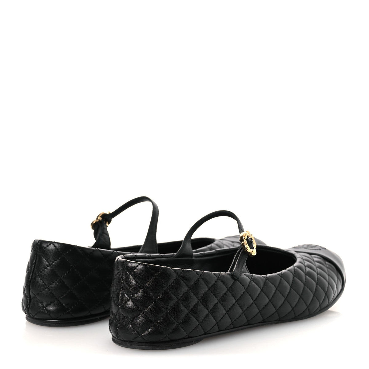 Lambskin Quilted Mary Jane Flats 38.5 Black