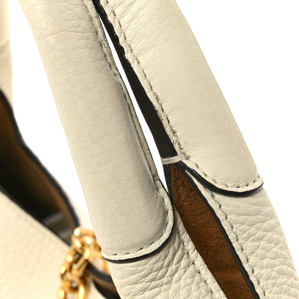 Grained Calfskin Softbit Medium Shoulder Bag White