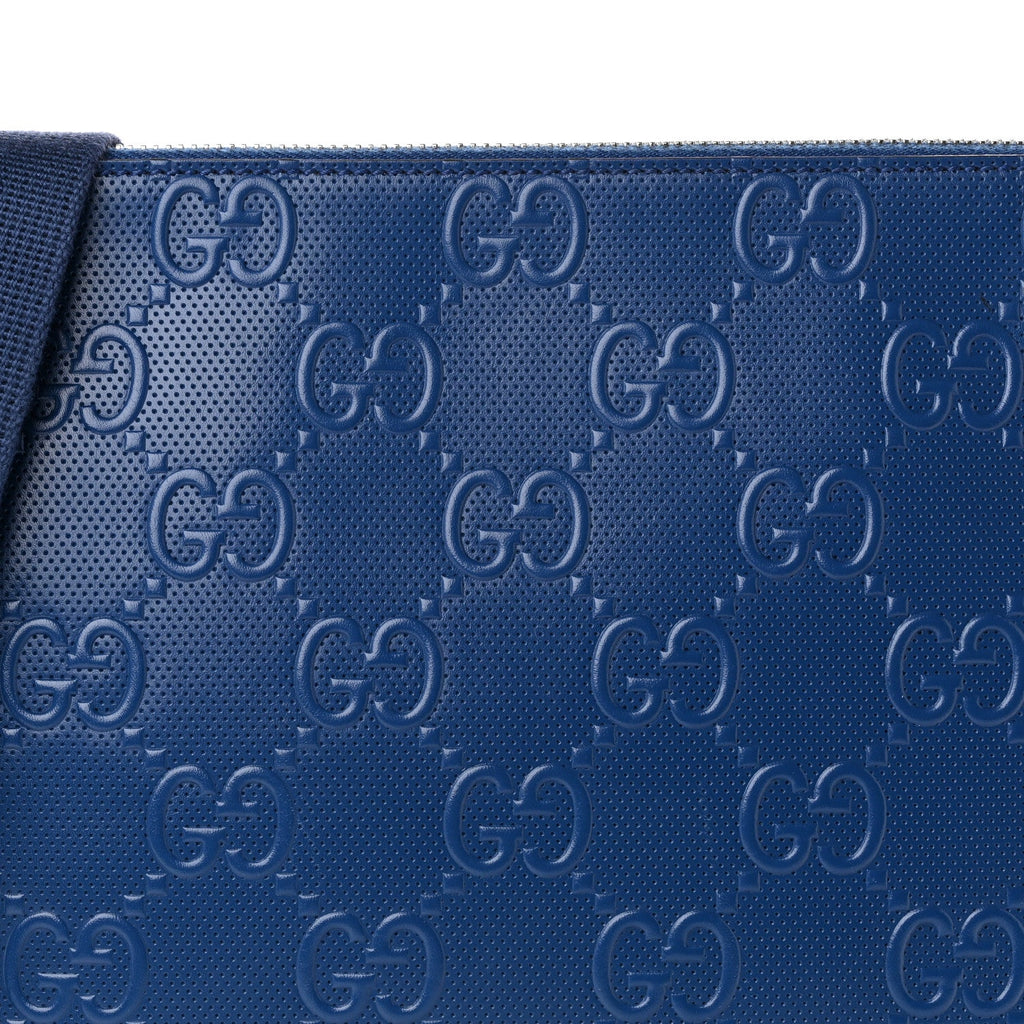 Calfskin GG Tennis Embossed Medium Wristlet Messenger Bag Intense Metal Blue