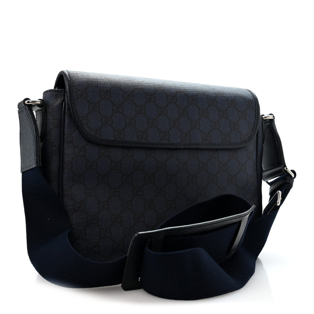 Tender GG Supreme Monogram Textured Dollar Calfskin Ophidia Messenger Bag Dark Blue