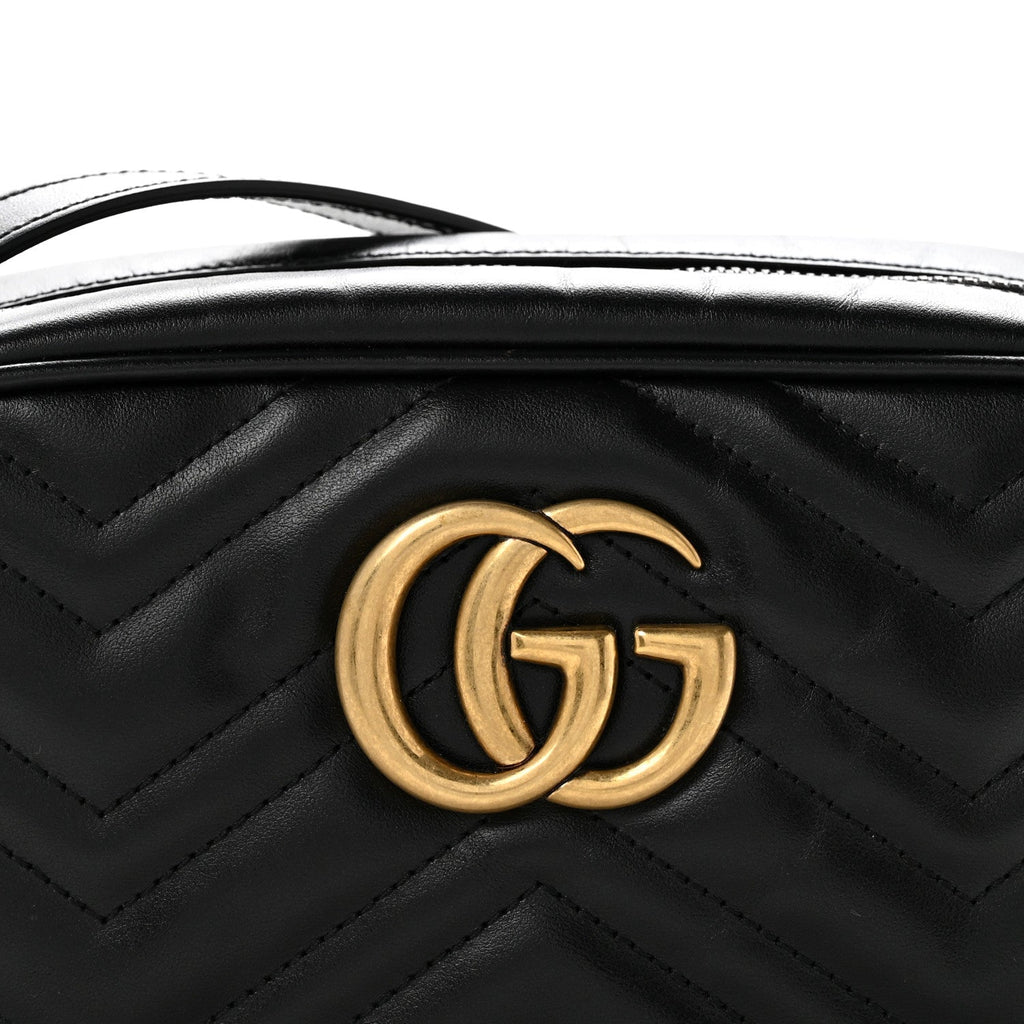 Calfskin Matelasse Small GG Marmont Chain Shoulder Bag Black