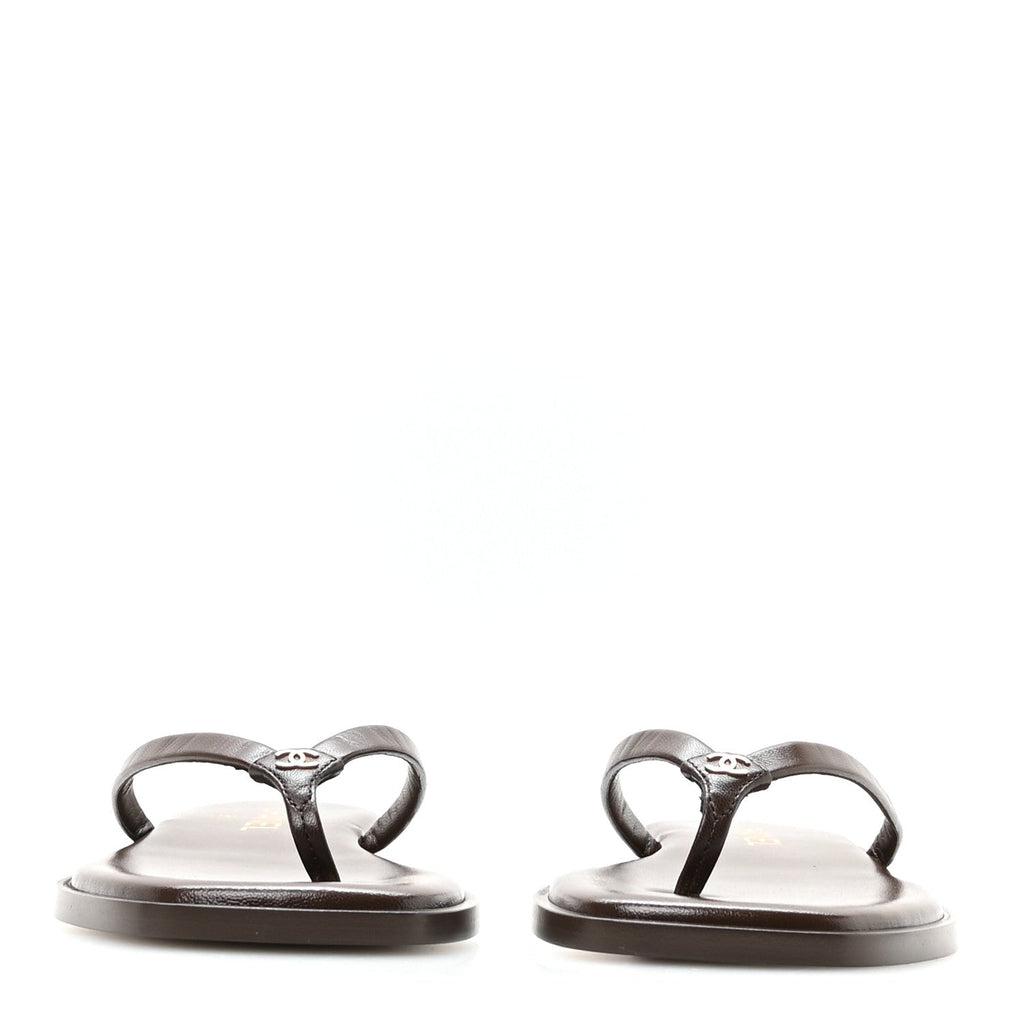 Goatskin CC Times Square Thong Sandals 37.5 Brown